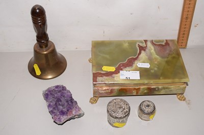 Lot 51 - A polished onyx box together with a hand bell,...