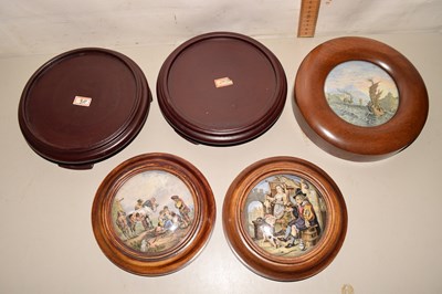 Lot 67 - Three Pratt ware pot lids and two turned...
