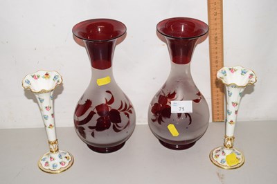 Lot 71 - A pair of Minton porcelain trumpet vases...