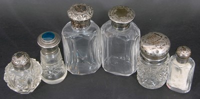 Lot 181 - Collection of six glass scent bottles/jars,...