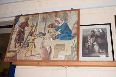 Lot 223 - Coloured print, grinding corn and a further...
