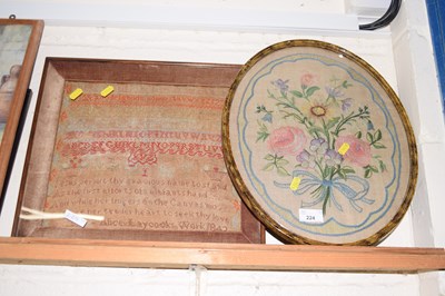 Lot 224 - A very worn Victorian sampler signed Alice...