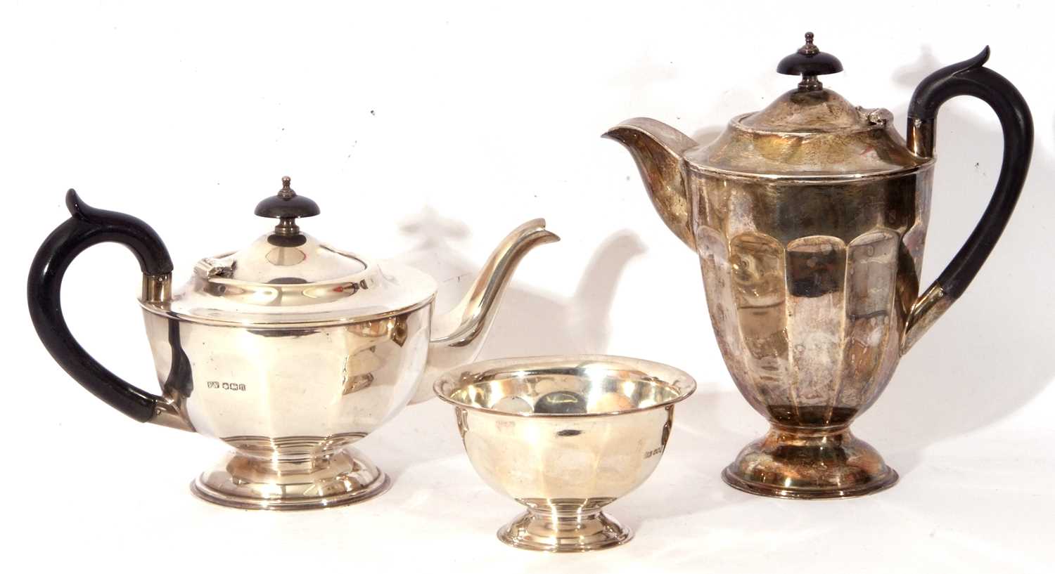 Lot 184 - George V silver three piece tea set comprising...