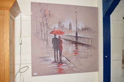 Lot 253 - A modern screen print, city scene with figures