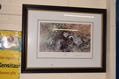 Lot 263 - David Shepherd, badgers, coloured print,...