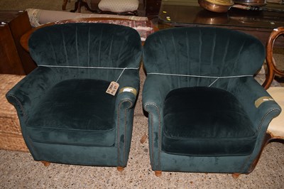 Lot 311 - A pair of modern green upholstered bedroom chairs