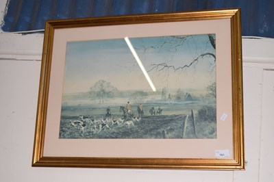 Lot 761 - Hunting scene, reproduction print, gilt framed