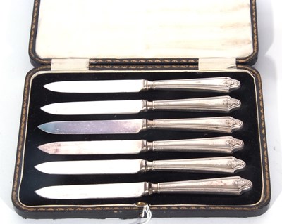 Lot 203 - Cased set of six fruit knives with silver...