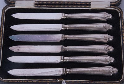 Lot 203 - Cased set of six fruit knives with silver...