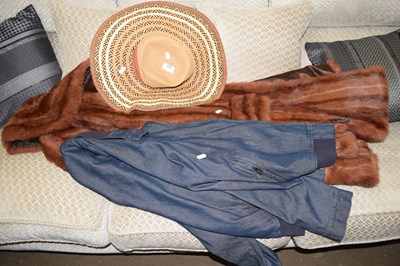 Lot 859 - A ladies fur coat, straw hat and a Levi denim...