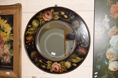 Lot 926 - Black floral painted wall mirror