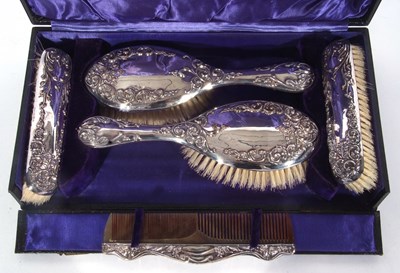 Lot 213 - Cased George V silver backed dressing table...