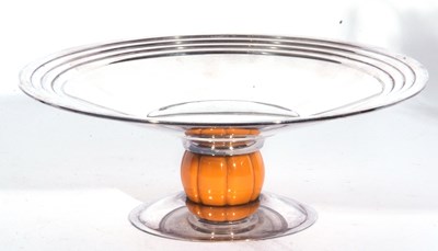 Lot 216 - Art Deco silver plated tazza with amber...