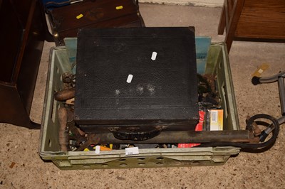 Lot 364 - Vintage portable record player and a box of...