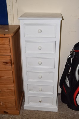Lot 373 - A white painted pine six drawer pedestal chest