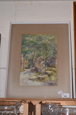 Lot 557 - A framed watercolour depicting a country gate...