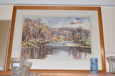 Lot 558 - Angus Rands watercolour of a river scene in...