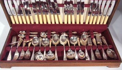 Lot 227 - Oak cased silver plated cutlery set, Twelve...