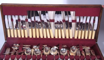 Lot 227 - Oak cased silver plated cutlery set, Twelve...