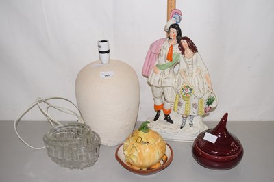 Lot 565 - A stone effect lamp base together with pickle...