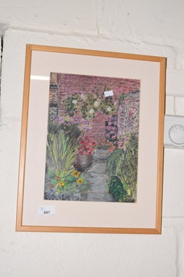 Lot 687 - A framed and glazed print of a floral garden...