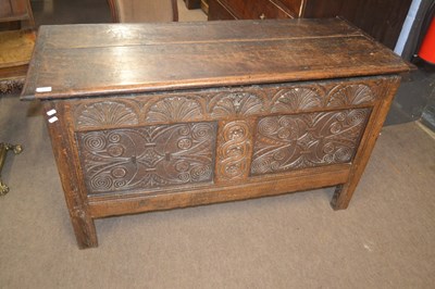 Lot 484 - A large 18th Century oak coffer, the front and...