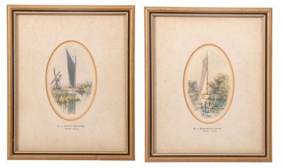 Lot 548 - S J Batchelder (1849-1932): Pair of Broads Watercolours