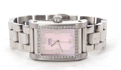Lot 297 - An Oris 7535 ladies stainless steel watch with...