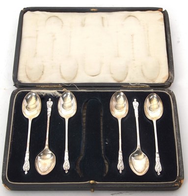 Lot 211 - A part cased set of six silver Apostle...