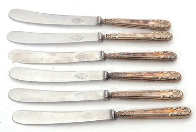Lot 217 - Box set of six silver handled tea knives...