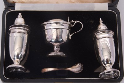 Lot 237 - A cased three piece silver condiment set...