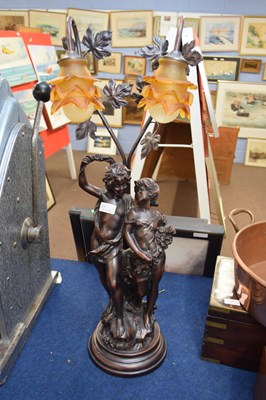 Lot 281 - Bronzed resin two-light table lamp with...