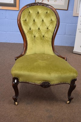 Lot 267 - Victorian spoon back nursing chair with green...