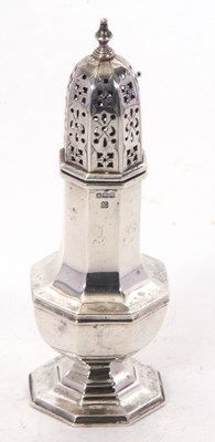Lot 81 - Hallmarked silver caster of plain octagonal...