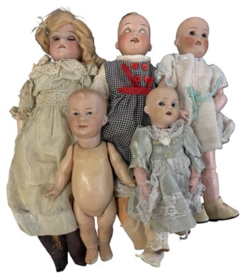 Lot 338 - Five German bisque head dolls, to include Max...