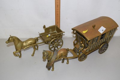 Lot 99 - Two brass Horse & Cart Models
