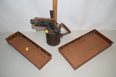 Lot 150 - Mixed lot two copper tryas and a blow torch