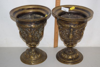 Lot 169 - Pair of heavy brass urns of classical form