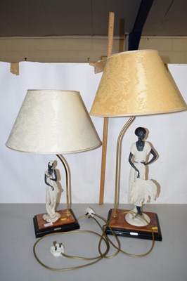 Lot 173 - Pair of florence table lamps, decorated with...