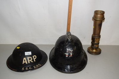 Lot 176 - Vintage ARP helmet, London fire brigade helmet...