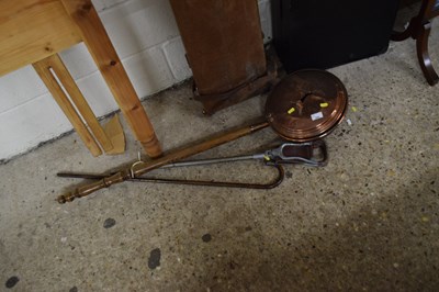 Lot 346 - Copper bedwarming pan, a shooting stick and...