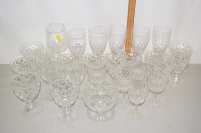 Lot 530 - Qty various clear cut glass wine, champagne...