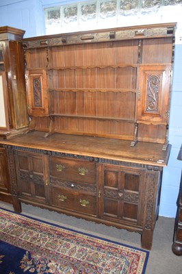 Lot 322 - Late 19th century oak dresser, the top section...