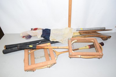 Lot 596 - Mixed cricket bats, badminton rackets etc