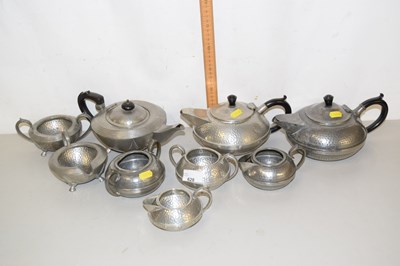 Lot 628 - Collection of vintage pewter teawares