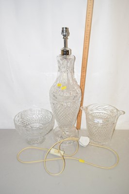 Lot 13 - Large cut glass table lamp together with a...
