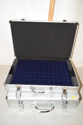 Lot 63A - Two coin travel cases with trays to interior