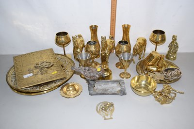 Lot 164 - Various brass ornaments, goblets, wall plates etc