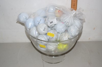 Lot 500 - Bag of 50 assorted golf balls and glass etched...