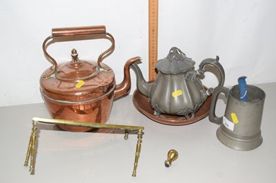 Lot 510 - Copper kettle, brass trivett and other...
